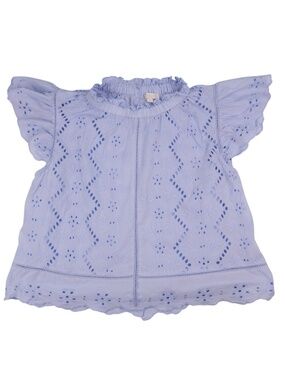 Jennifer & Grace Blue Embroidered Eyelet Blouse Large Button Back Top